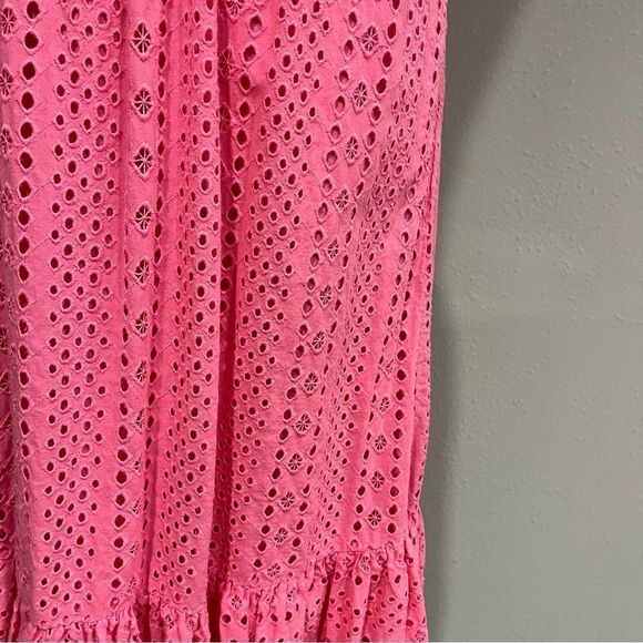 J. Crew Eyelet-embroidered tiered pink scoop neck sleeveless midi dress - Picture 4 of 13